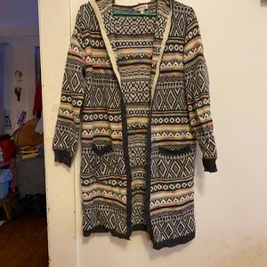 Monteau Charcoal & Cream Fair Isle Open Cardigan with Multicolor Stripes